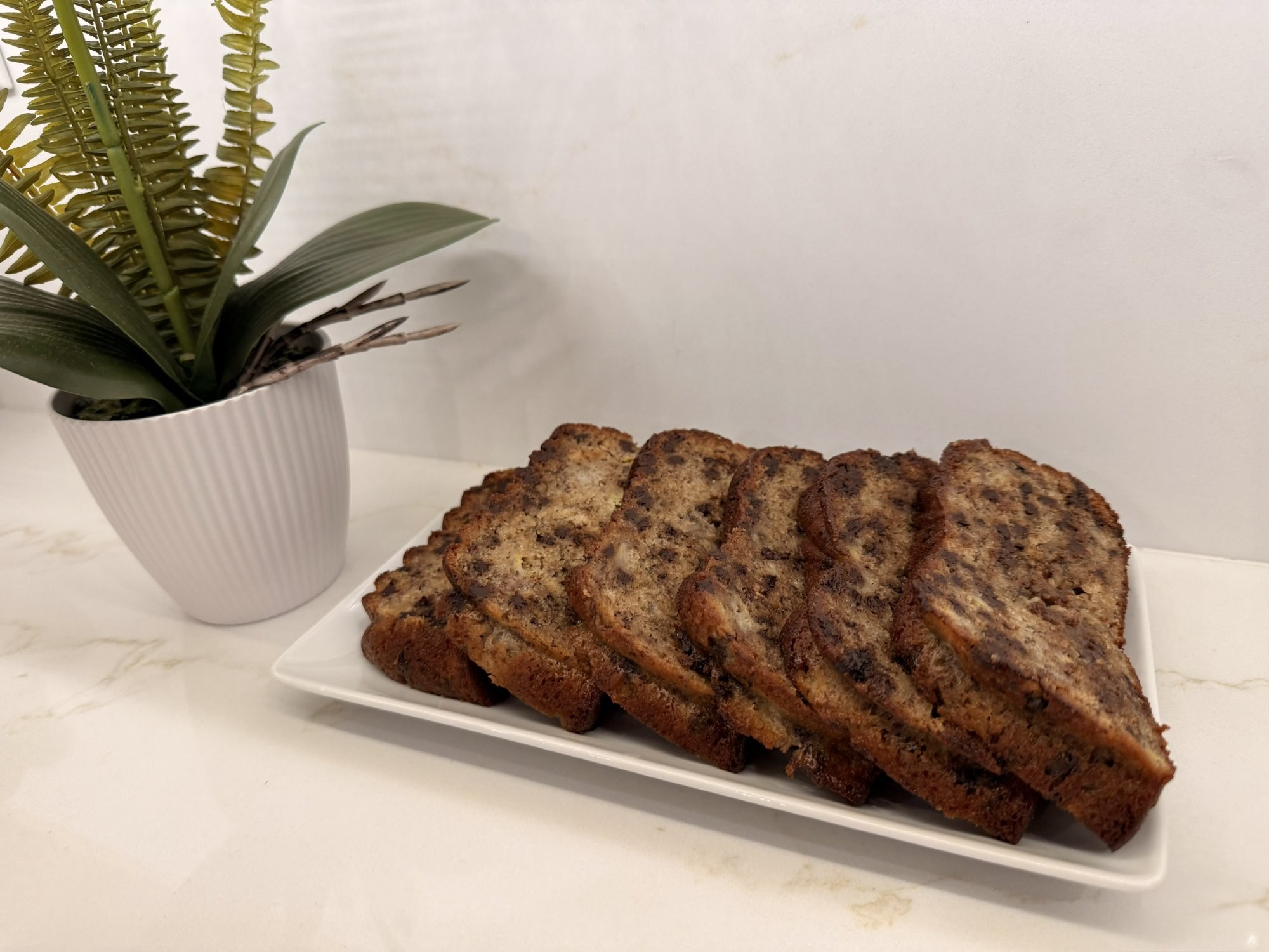 Fresh baked banana bread at Belles